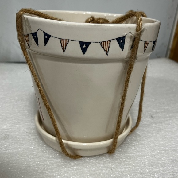 Rae Dunn ALL AMERICAN 8" Ceramic Flower Pot Planter with Flag Banner July 4th - Picture 2 of 4